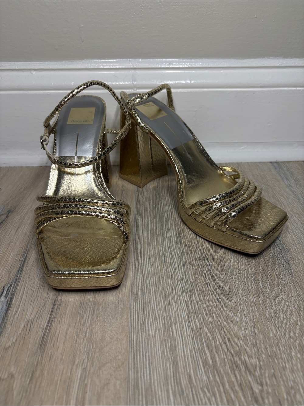 Dolce Vita Gold Metallic Strappy Block Heel Sandals - Women